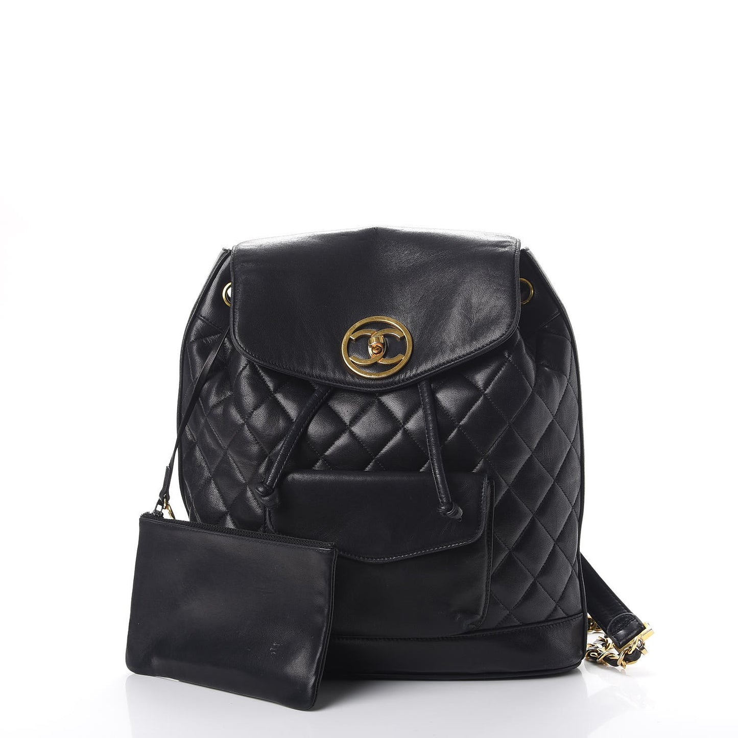 Lambskin Quilted Drawstring Backpack Black