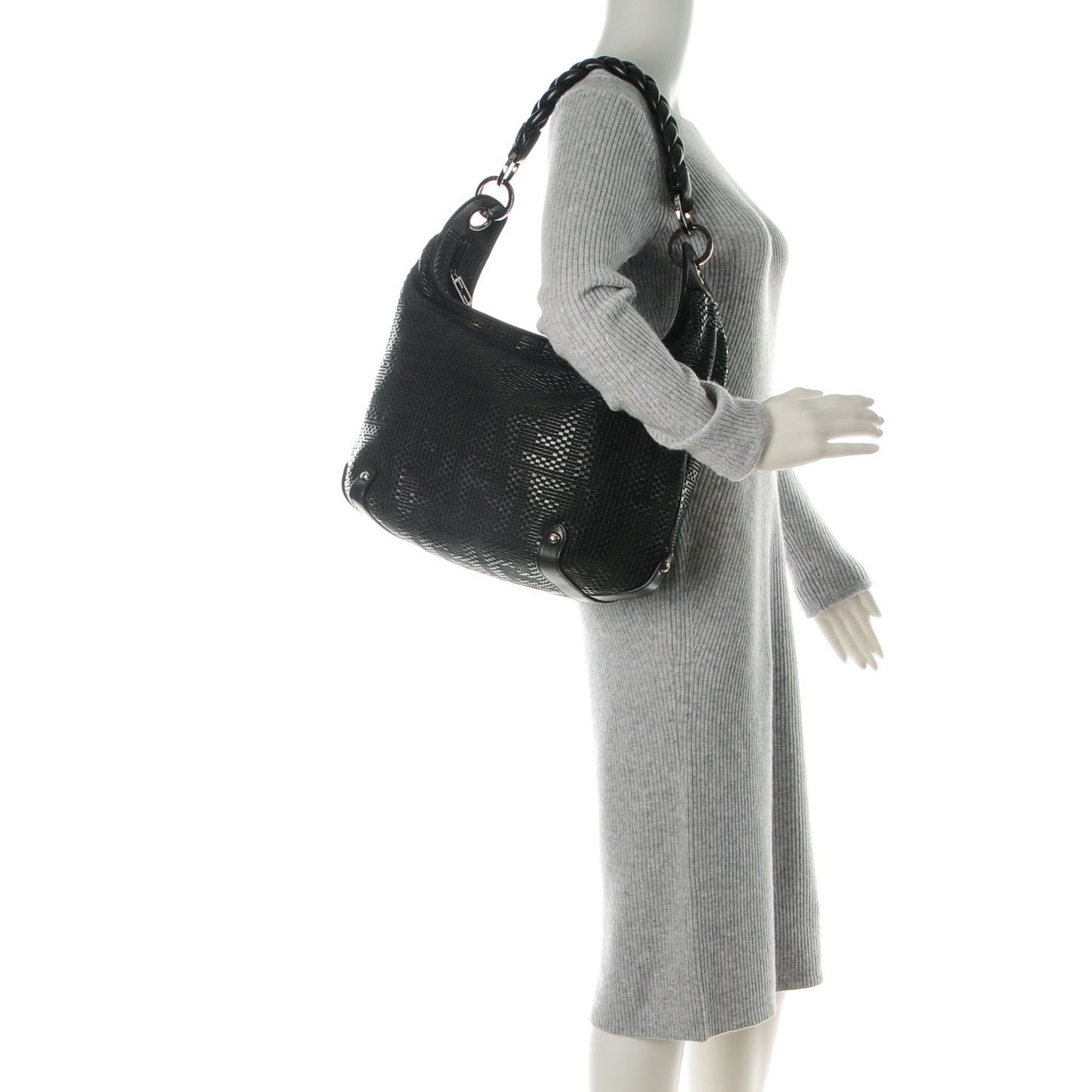Leather Zucca Woven Forever Hobo Black
