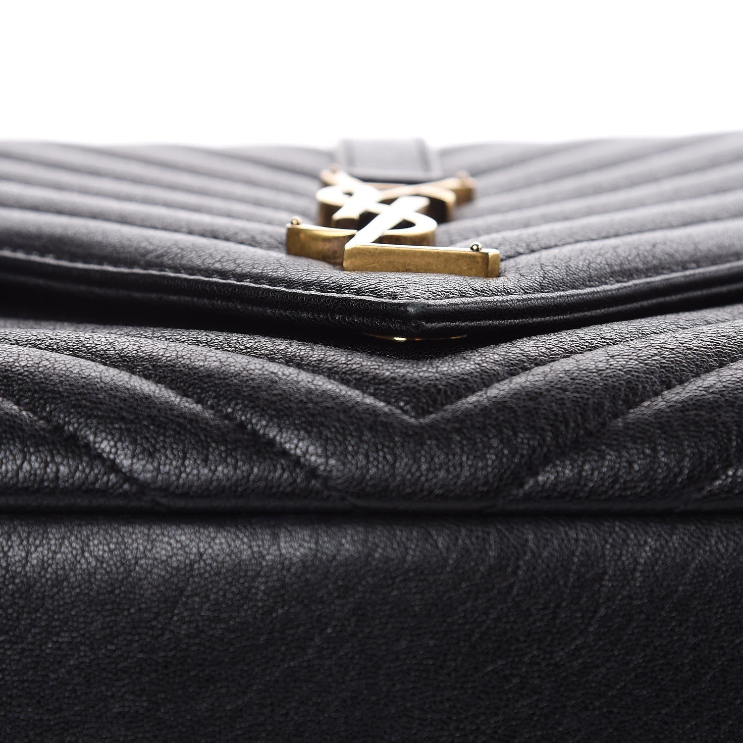 Saint Laurent Sheepskin Matelasse Chevron Monogram Large College Satchel Black 11 of 12