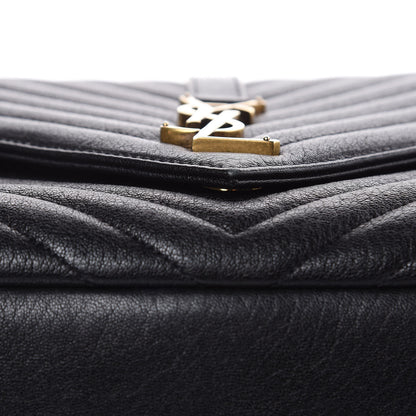 Saint Laurent Sheepskin Matelasse Chevron Monogram Large College Satchel Black 11 of 12