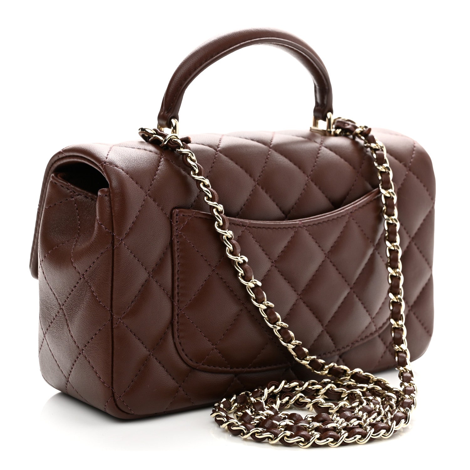 Chanel Lambskin Quilted Mini Top Handle Rectangular Flap Dark Brown 3 of 10