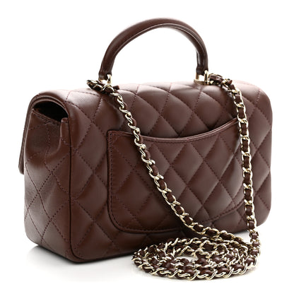 Chanel Lambskin Quilted Mini Top Handle Rectangular Flap Dark Brown 3 of 10