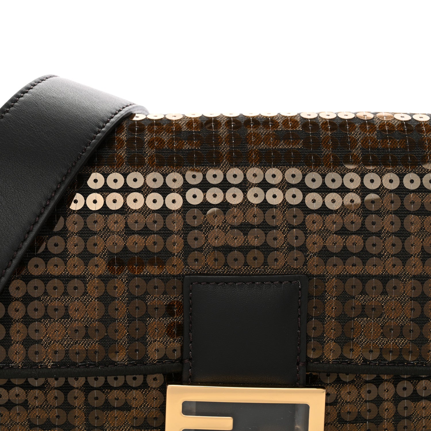 Fendi Fabric Jacquard Paillettes Vitello Seta FF 1974 Baguette Testa di Moro Real Ebano 7 of 9