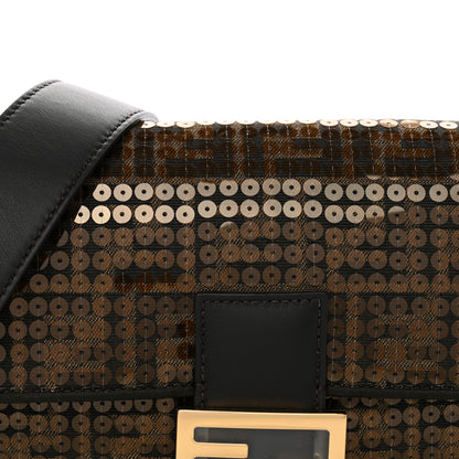 Fendi Fabric Jacquard Paillettes Vitello Seta FF 1974 Baguette Testa di Moro Real Ebano 7 of 9