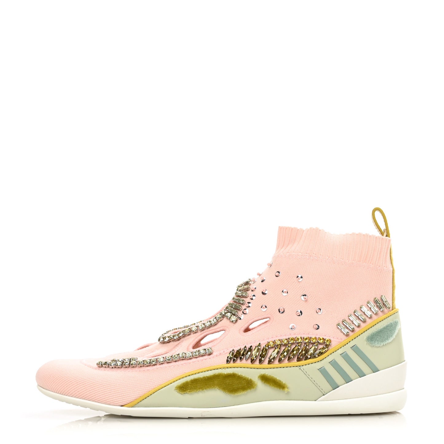 Calfskin Crystal Mesh Knit Cutout Odissey Sock Sneakers 37 Water Rose