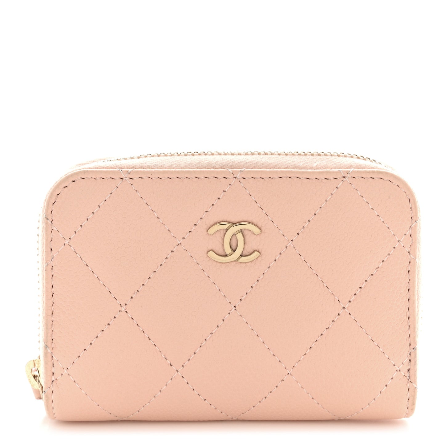 Caviar Quilted Zip Around Coin Purse Light Pink