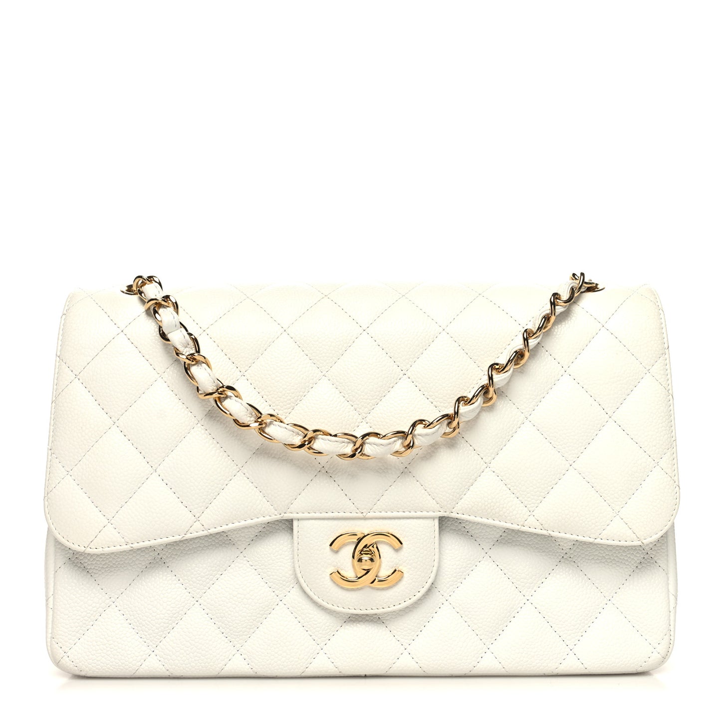 Caviar Quilted Jumbo Double Flap White