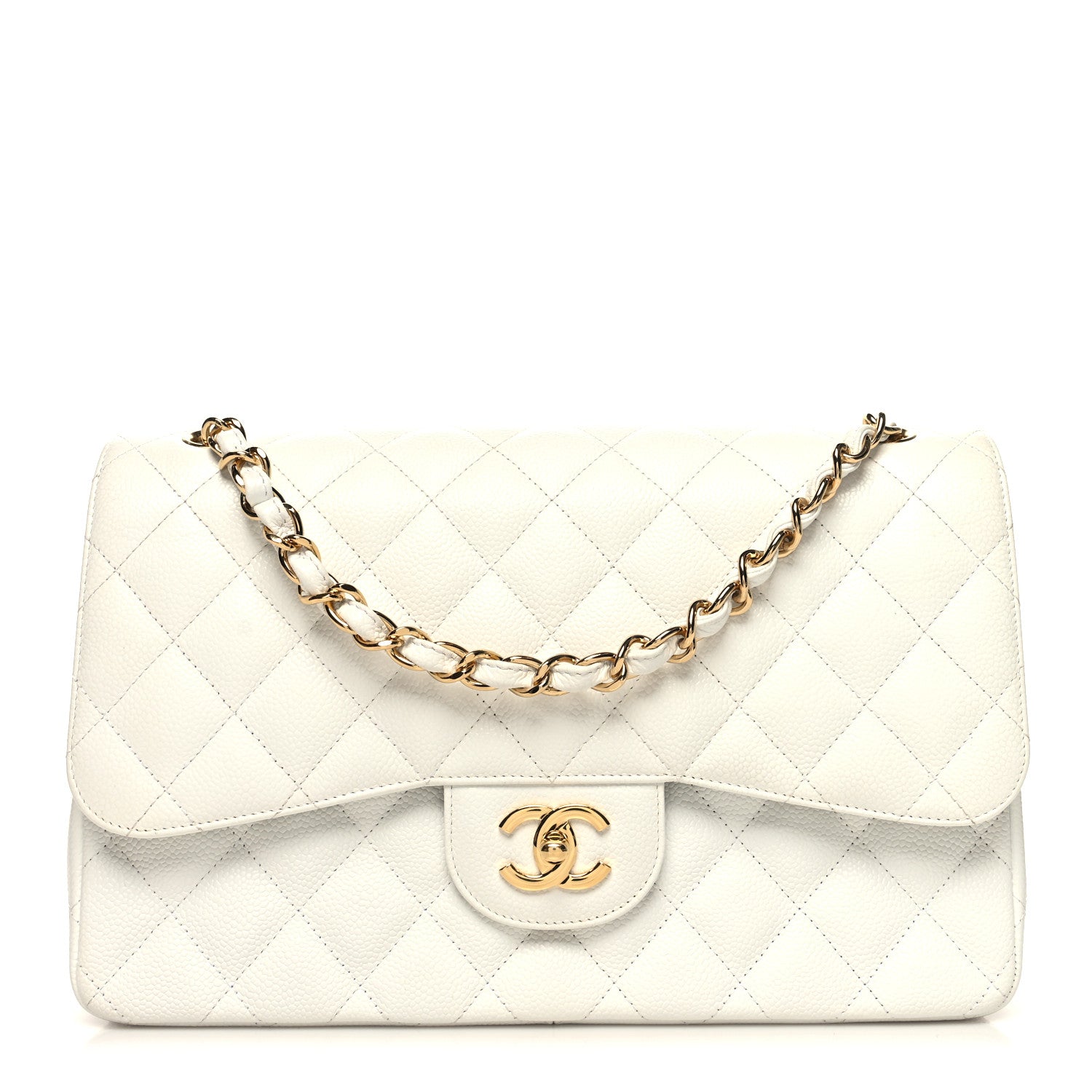 Chanel Caviar Quilted Jumbo Double Flap White 1 of 10