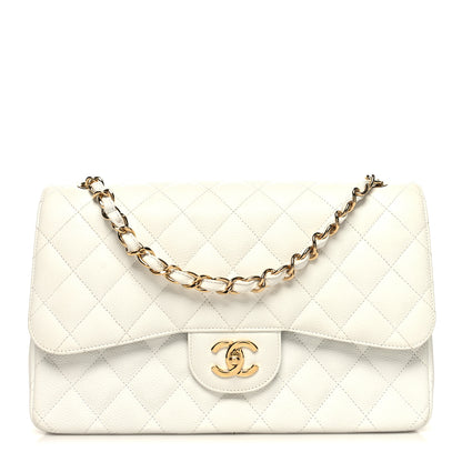 Chanel Caviar Quilted Jumbo Double Flap White 1 of 10