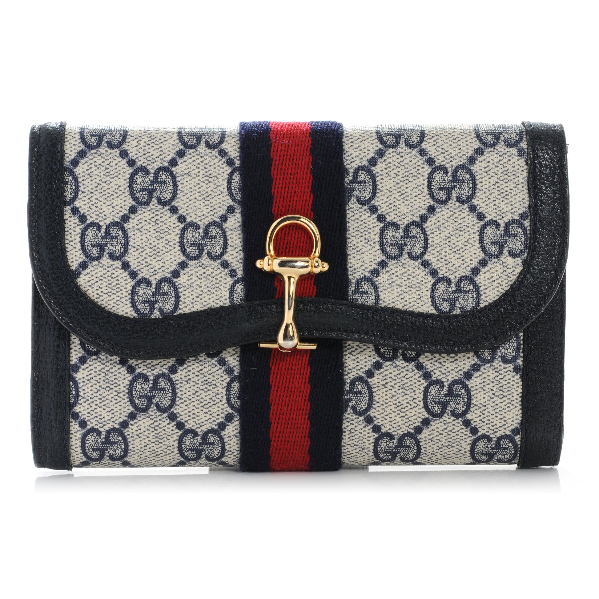 Gucci Monogram Horsebit Web Wallet Navy 1 of 7