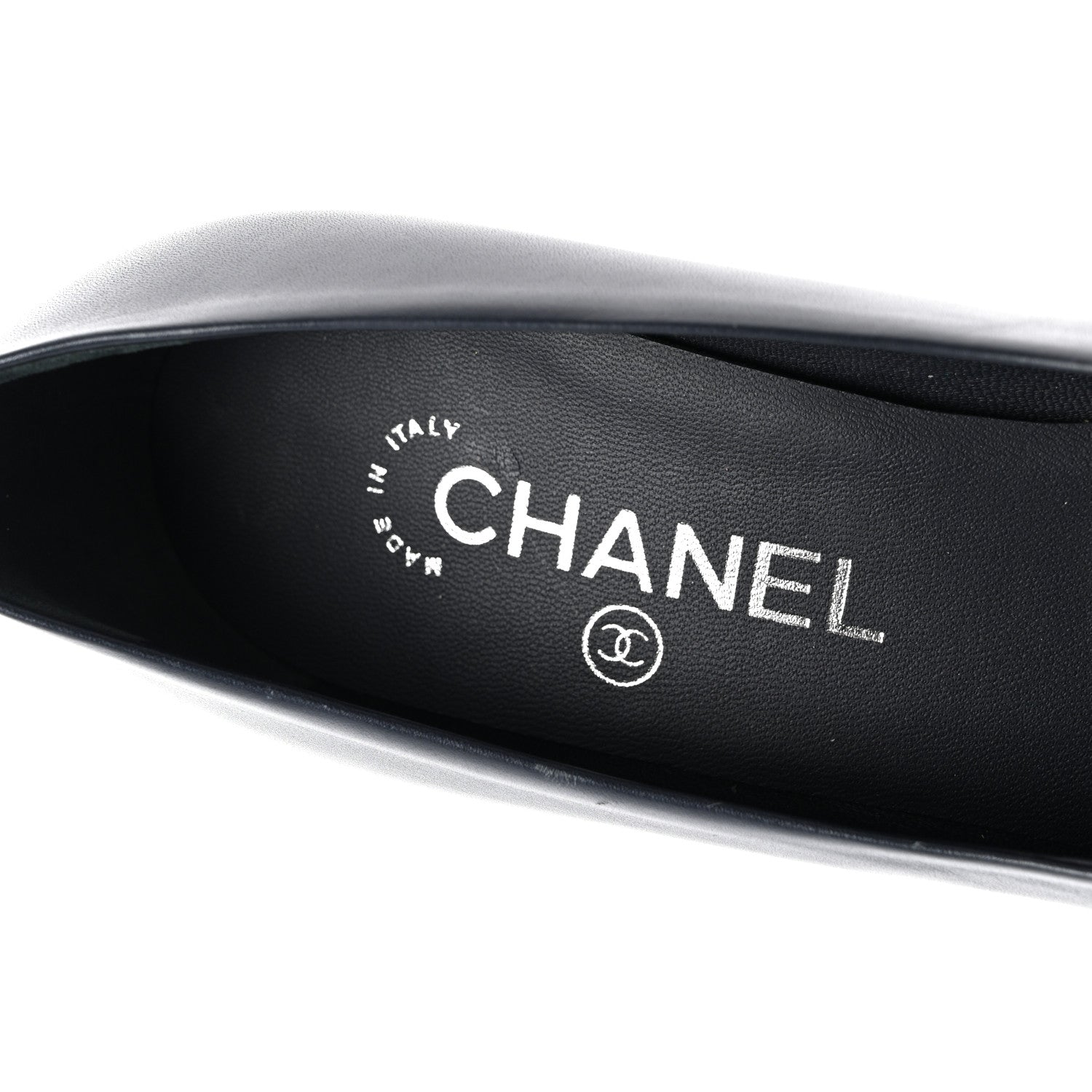 Chanel Calfskin Patent CC Cap Toe Platform Chain Pumps 37.5 Navy Black 7 of 10