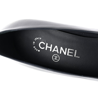 Chanel Calfskin Patent CC Cap Toe Platform Chain Pumps 37.5 Navy Black 7 of 10