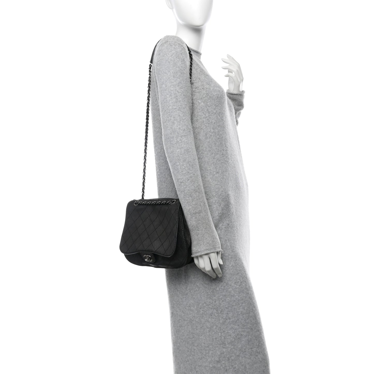 Calfskin Coco Twin Large Flap Black