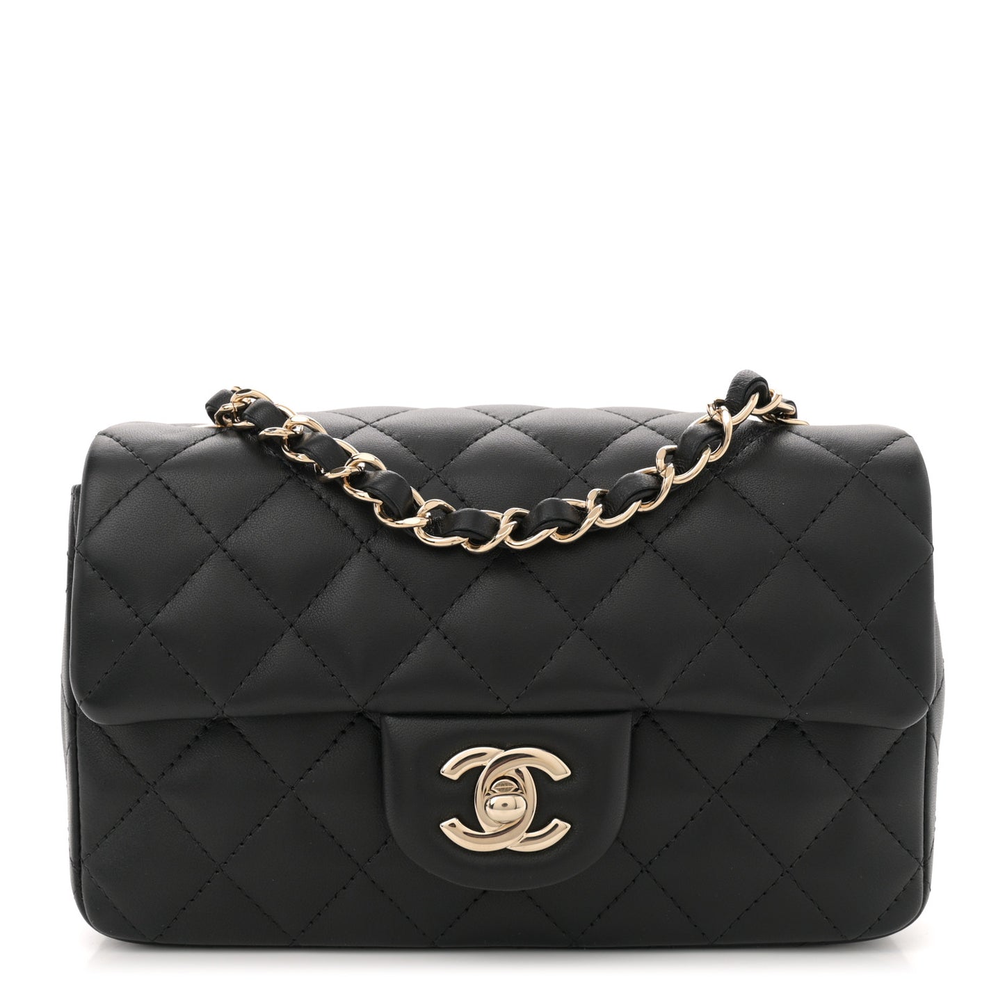 Lambskin Quilted Mini Rectangular Flap Black