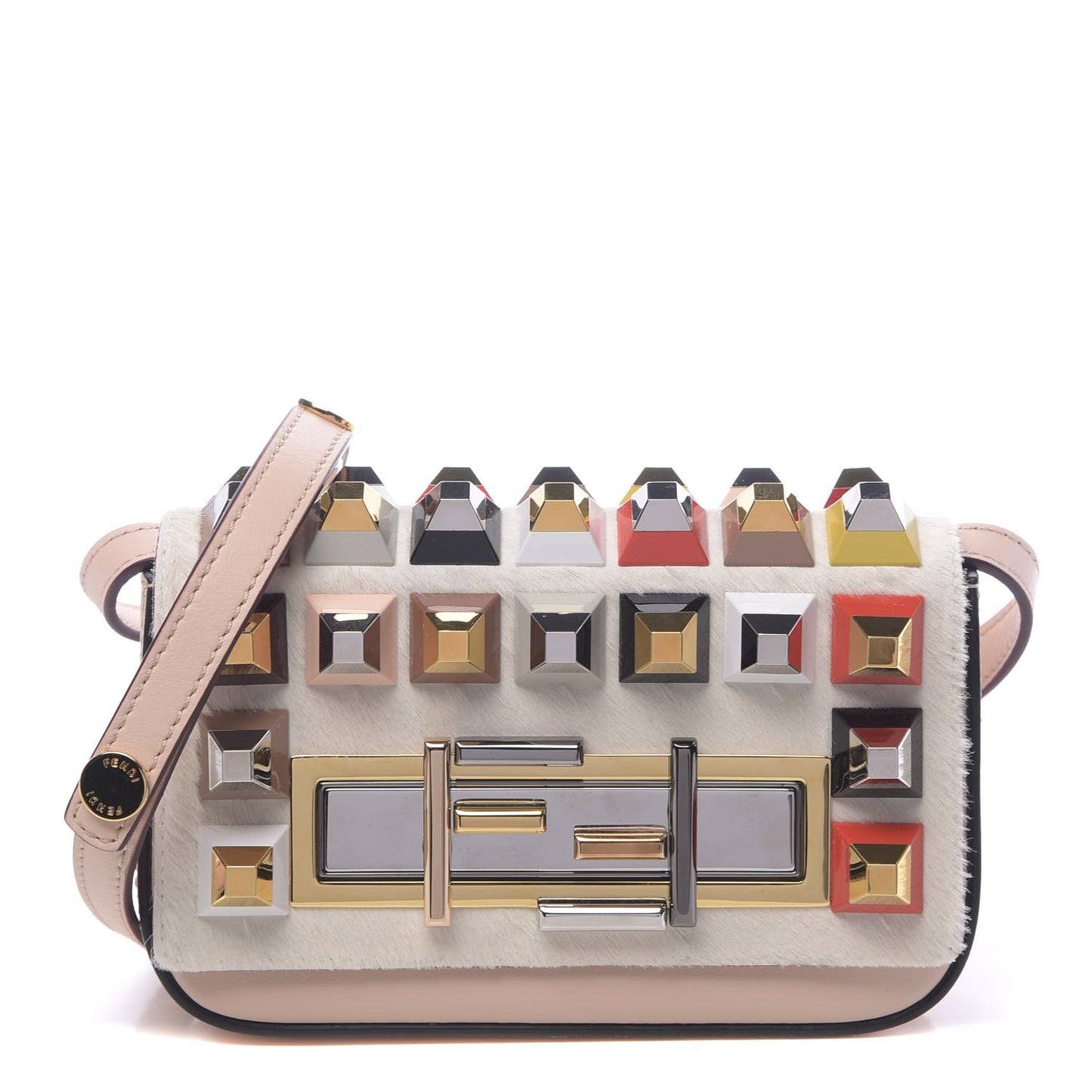 Vitello Dolce Calf Hair Studded Mini 3Baguette Shoulder Bag Light Pink