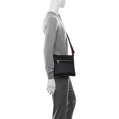 Gucci GG Supreme Monogram Web Small Flat Messenger Bag Black Grey 2 of 13