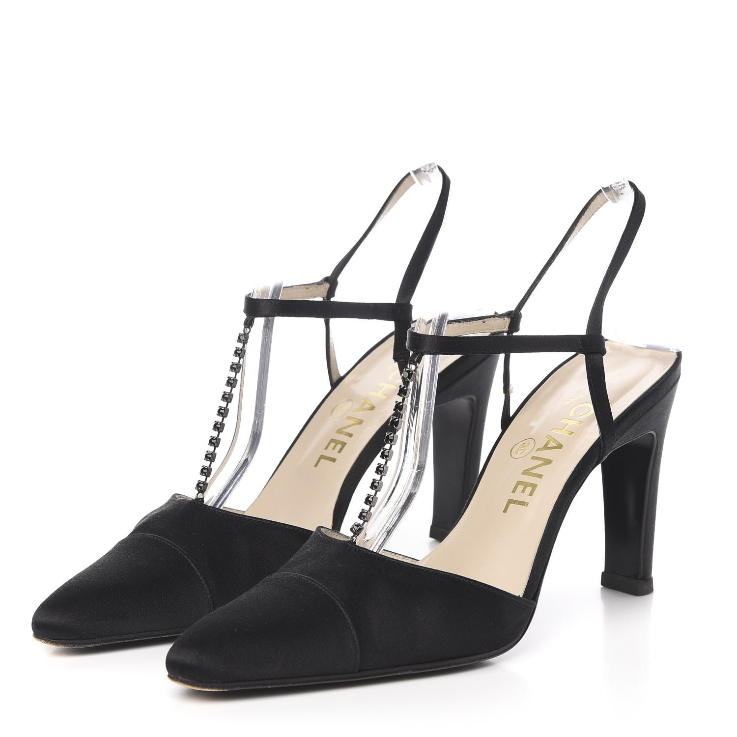 Chanel Satin Crystal Slingback Cap Toe Pumps 39 Black 3 of 11