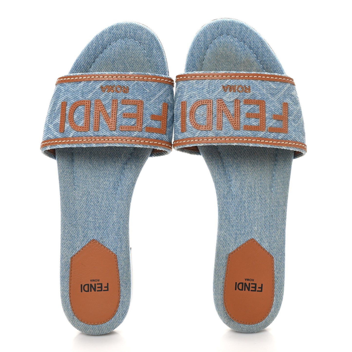 Denim Print Logo Flat Slide Sandals 38 Denim Brandy