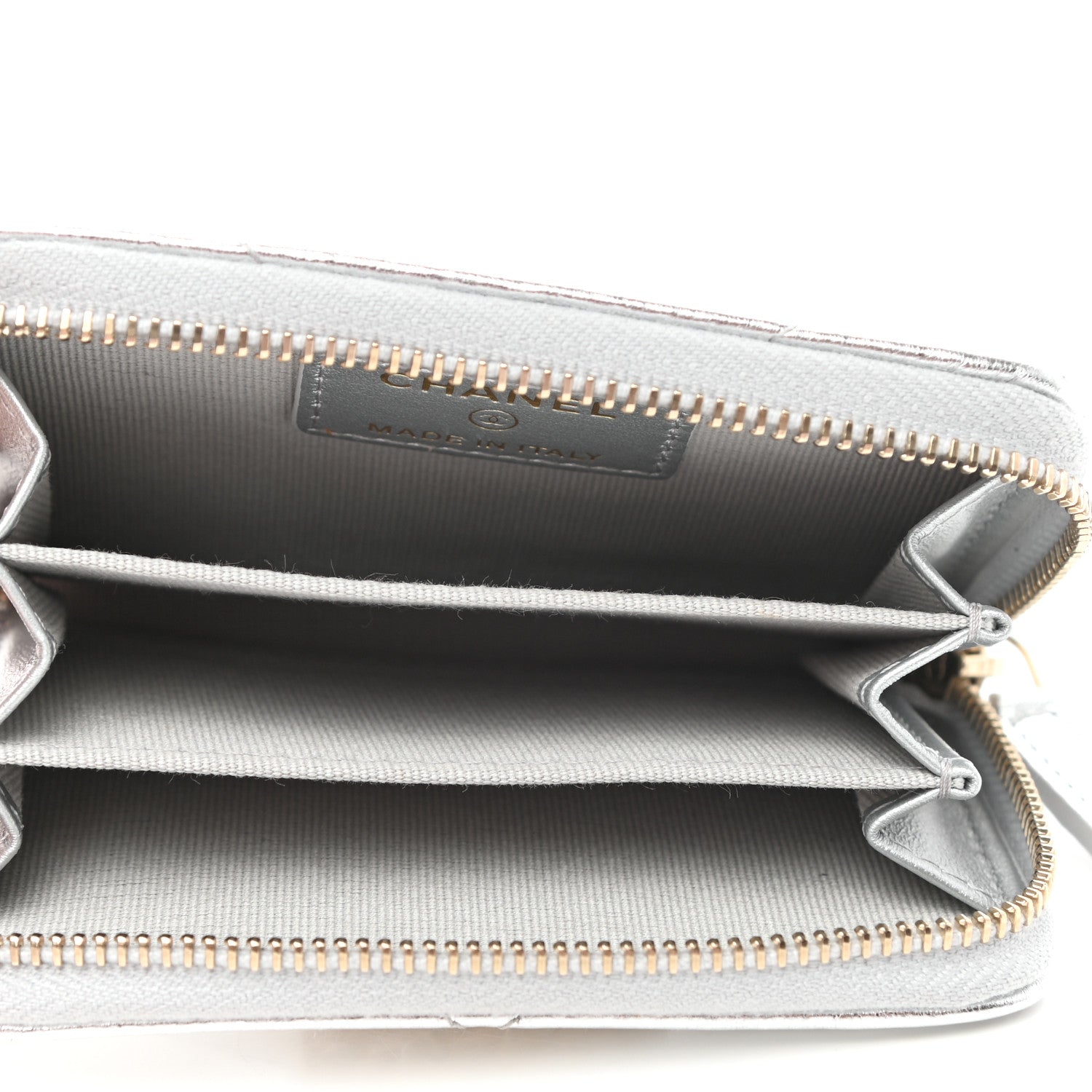 Chanel Metallic Lambskin Quilted Chanel 19 Zip Around Coin Purse Wallet Silver 5 of 8