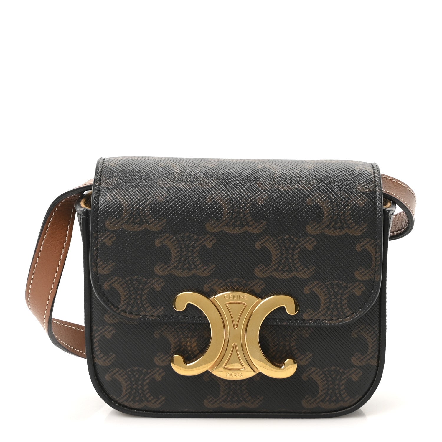 Celine Triomphe Canvas Calfskin Mini Triomphe Tan 1 of 10