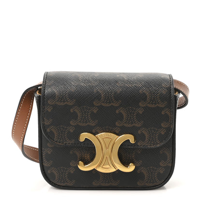 Celine Triomphe Canvas Calfskin Mini Triomphe Tan 1 of 10