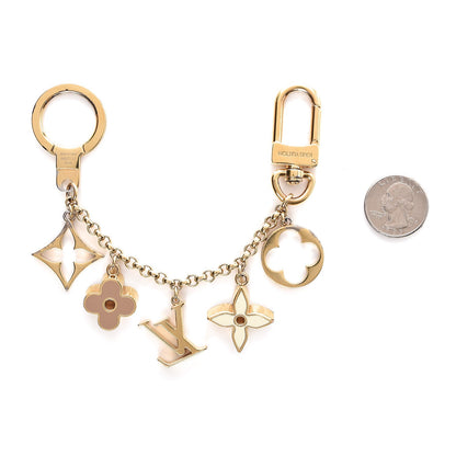 Louis Vuitton Brass Enamel Fleur De Monogram Bag Charm Chain Gold 2 of 4