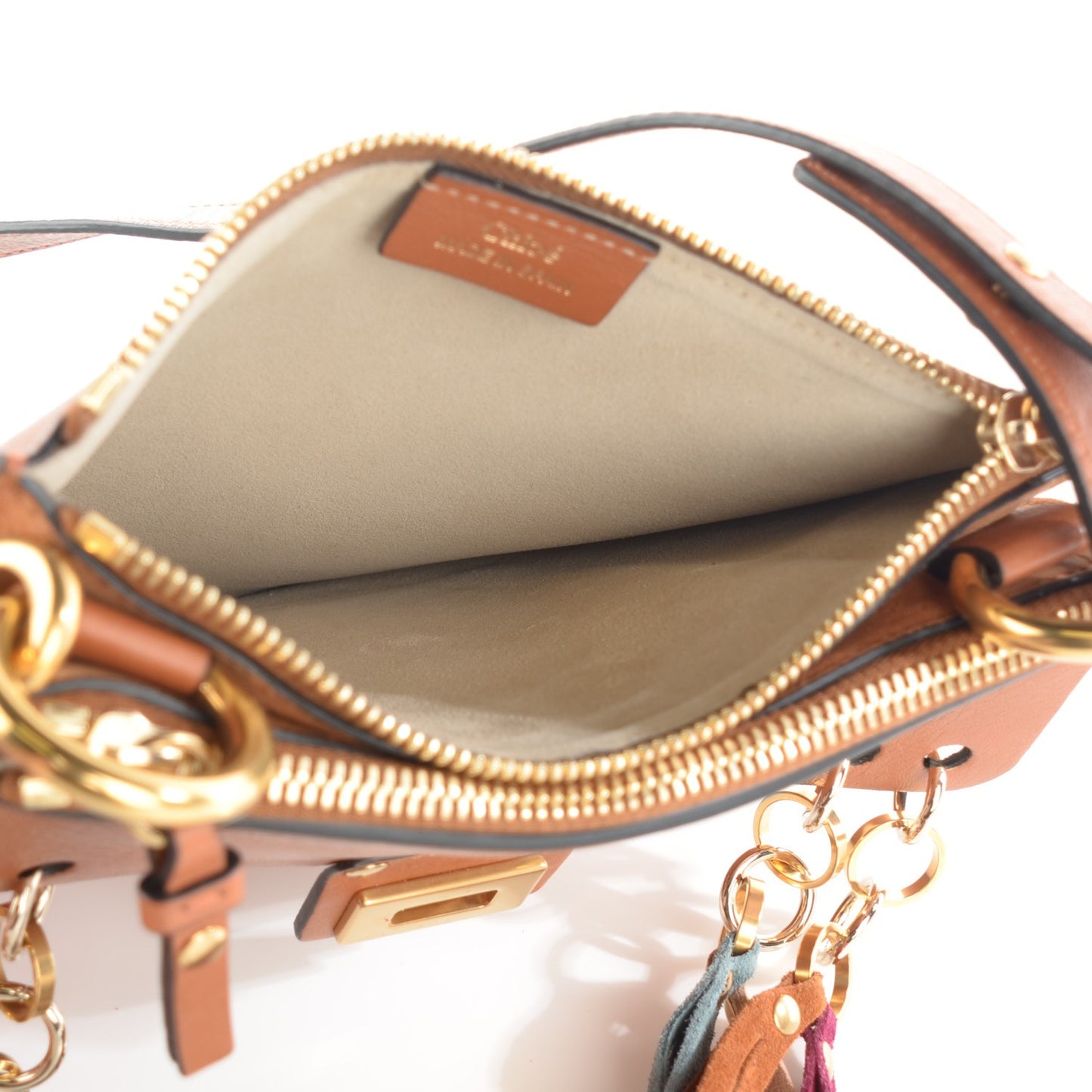 Calfskin Suede Small Jane Fringe Bag Caramel