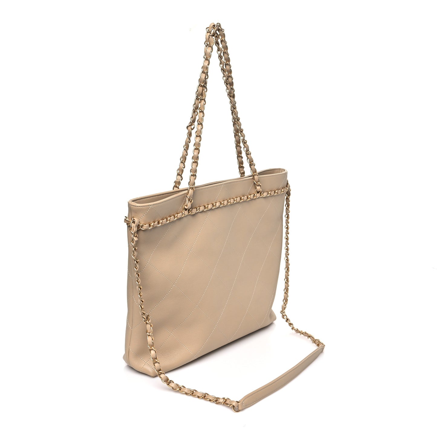 Calfskin Stitched Small Shopping Tote Dark Beige