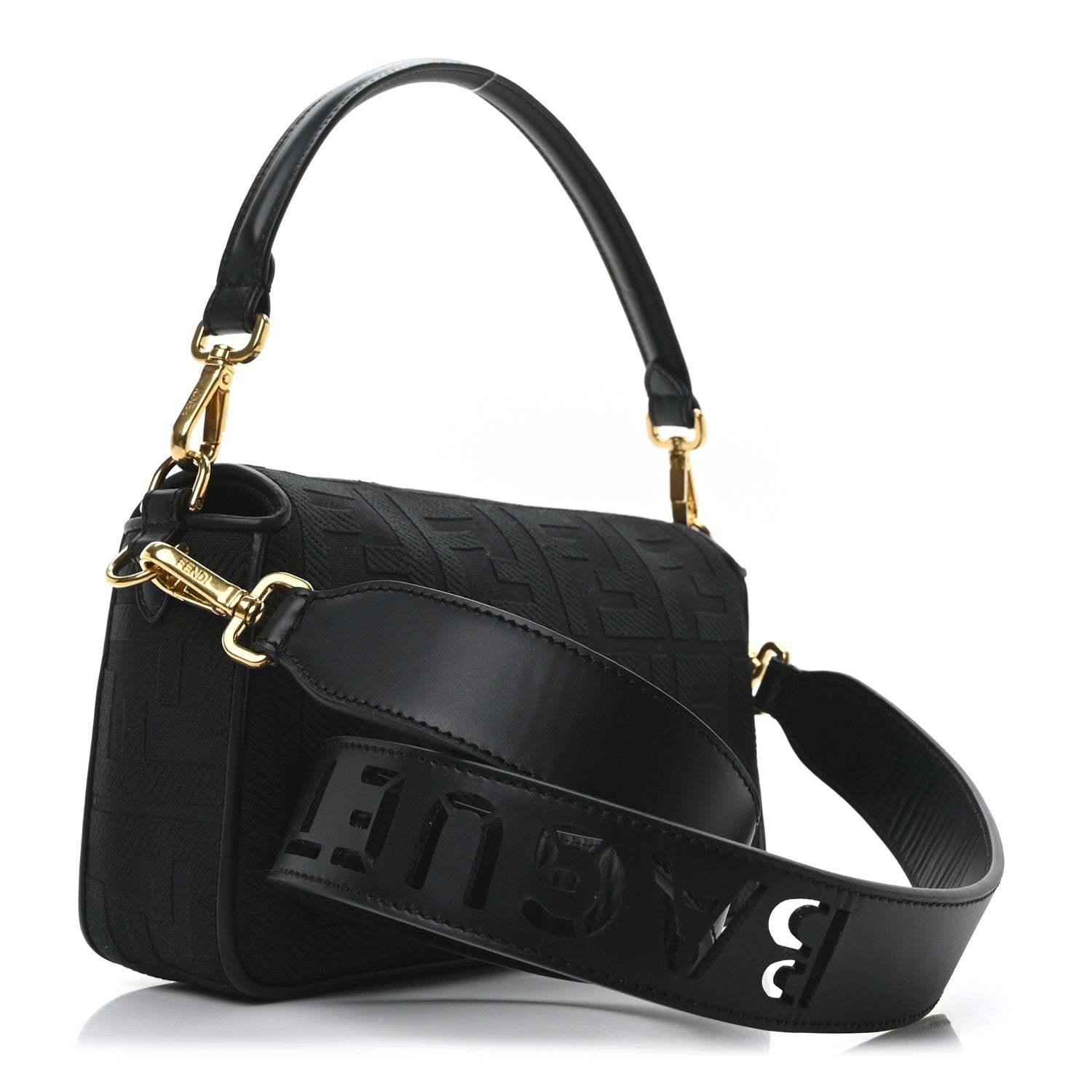 Fendi Canvas Vitello King Extra Strap FF Embroidered Baguette Black 3 of 9