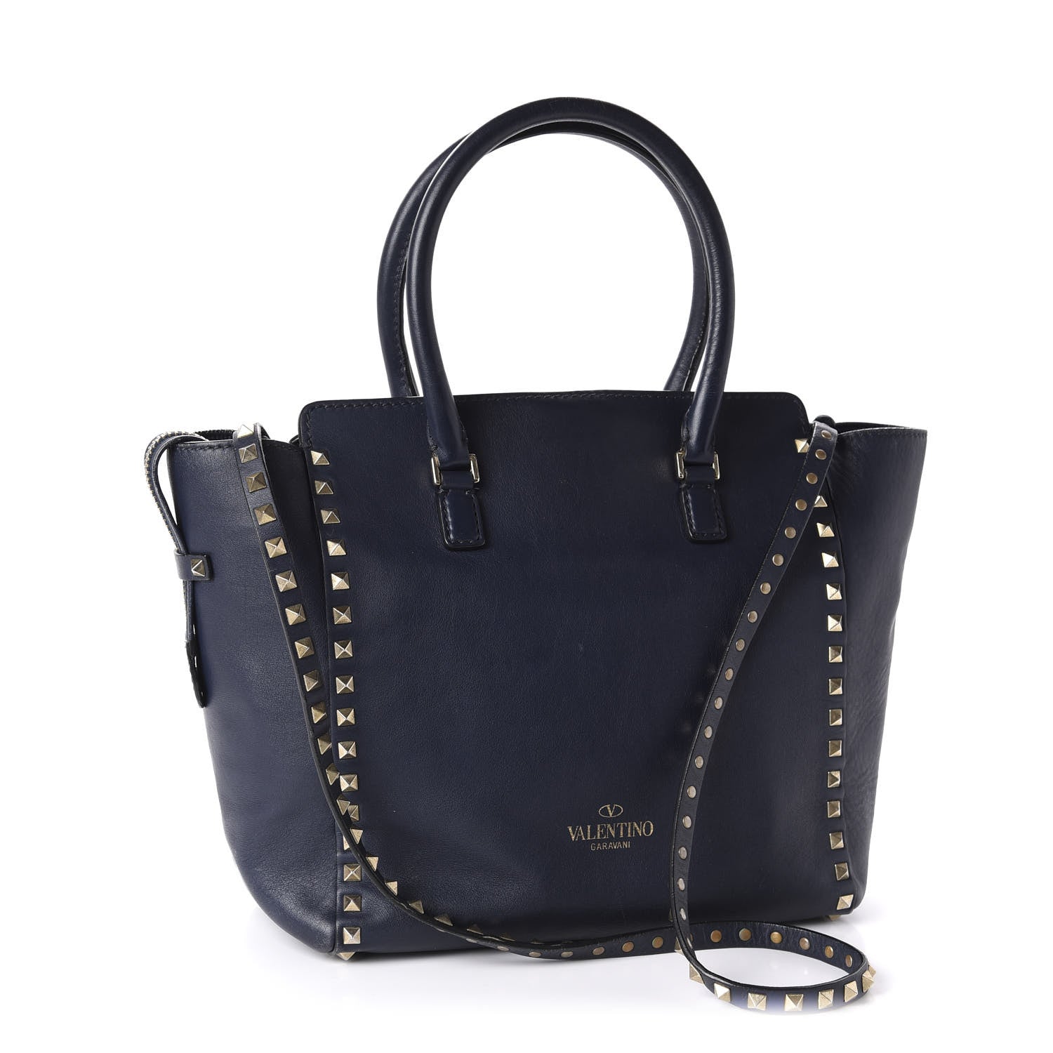 Valentino Garavani Vitello Rockstud Double Handle Tote Marine 4 of 10