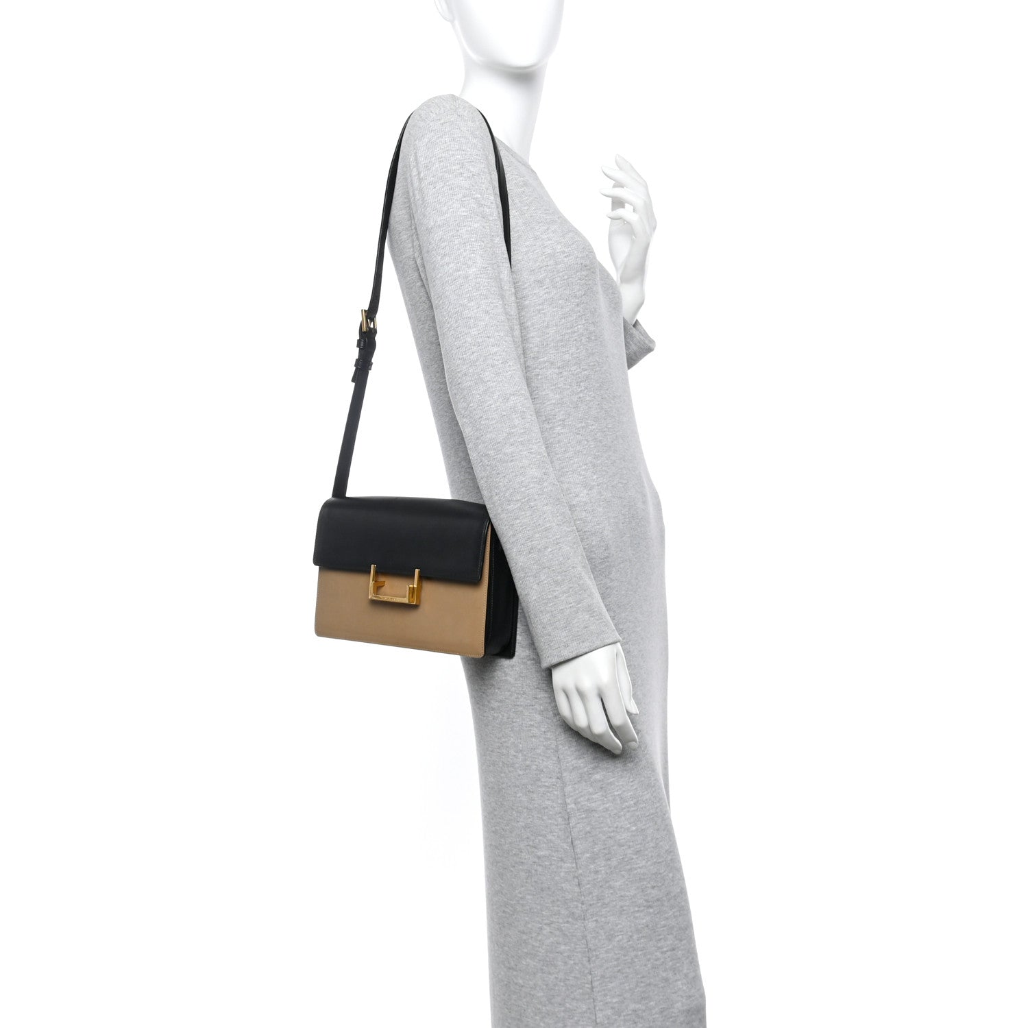 Saint Laurent Calfskin Medium Classic Lulu Bag Beige Black 2 of 16