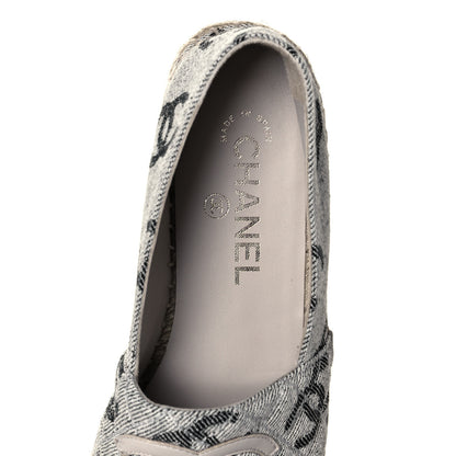 Chanel Cotton Jacquard Grosgrain CC Print Espadrilles 37 Grey Black 8 of 9