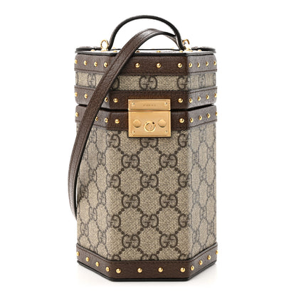 Gucci GG Supreme Monogram Textured Dollar Calfskin Studded Padlock Hexagon Top Handle Case Beige Ebony New Acero 1 of 11