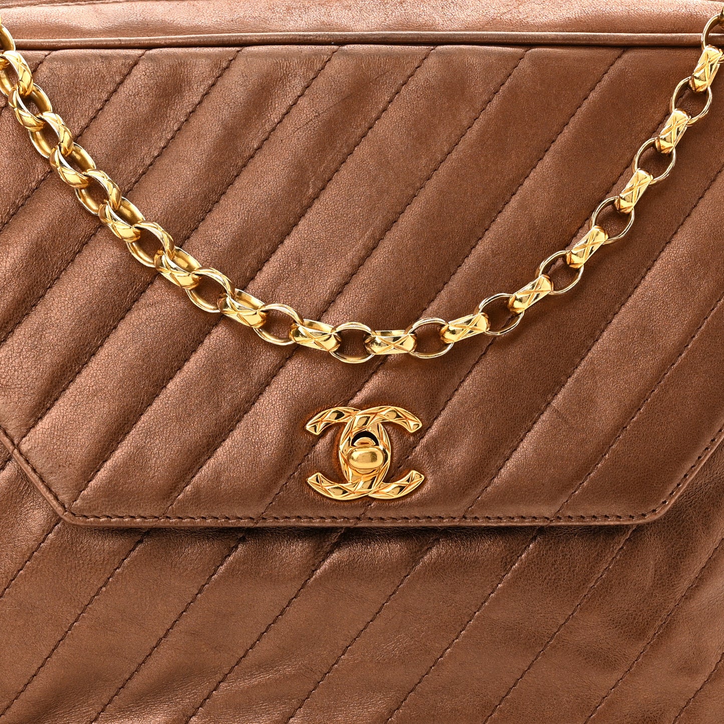 Metallic Lambskin Diagonal Quilted Tassel Camera Bag Bronze