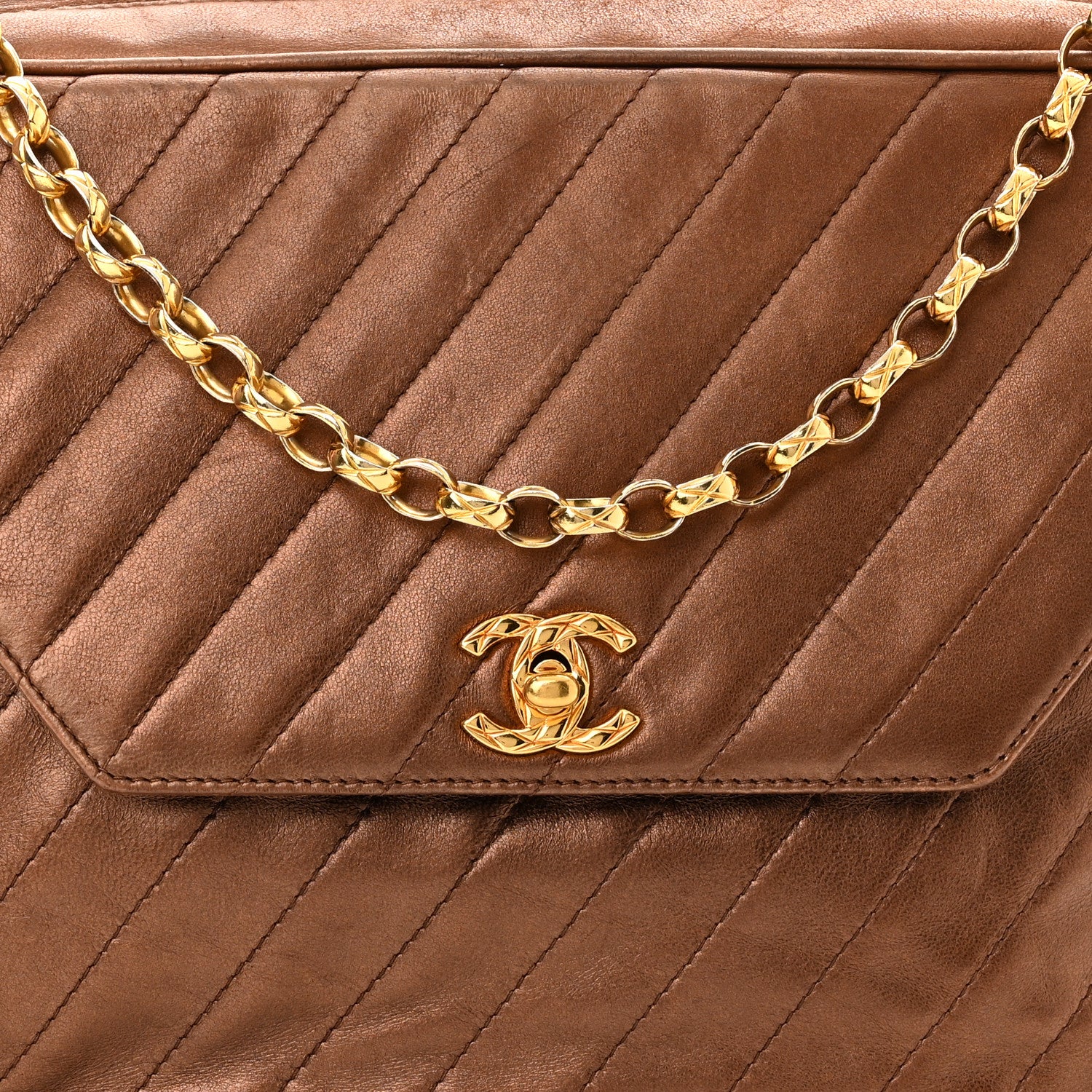 Chanel Metallic Lambskin Diagonal Quilted Tassel Camera Bag Bronze 10 of 16