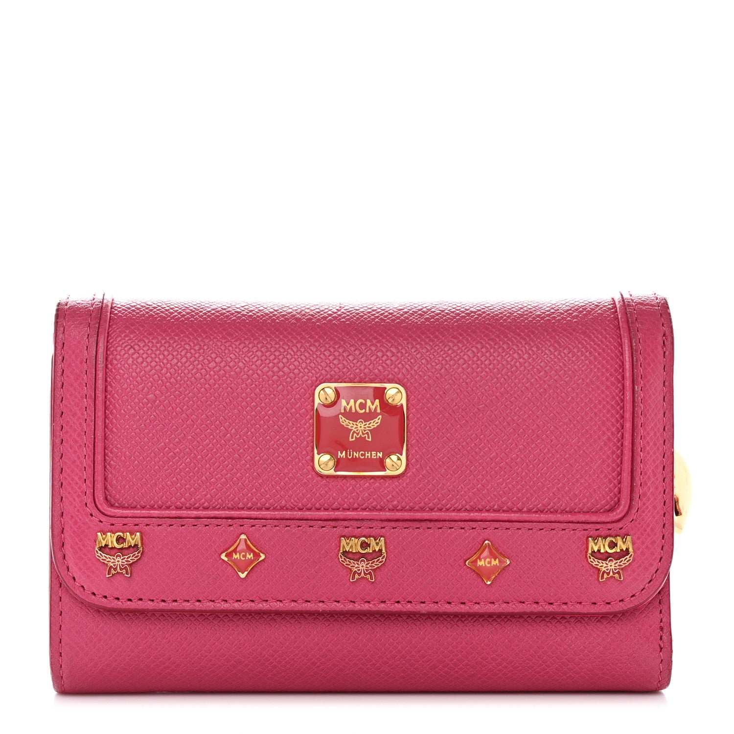 MCM Visetos Studded Compact Wallet Pink 1 of 9