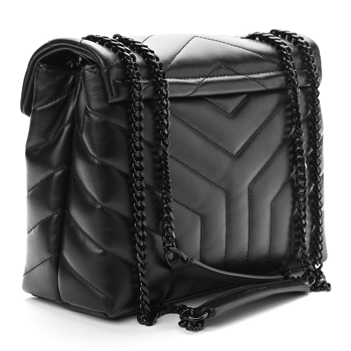 Calfskin Y Quilted Monogram Small Loulou Chain Satchel Black