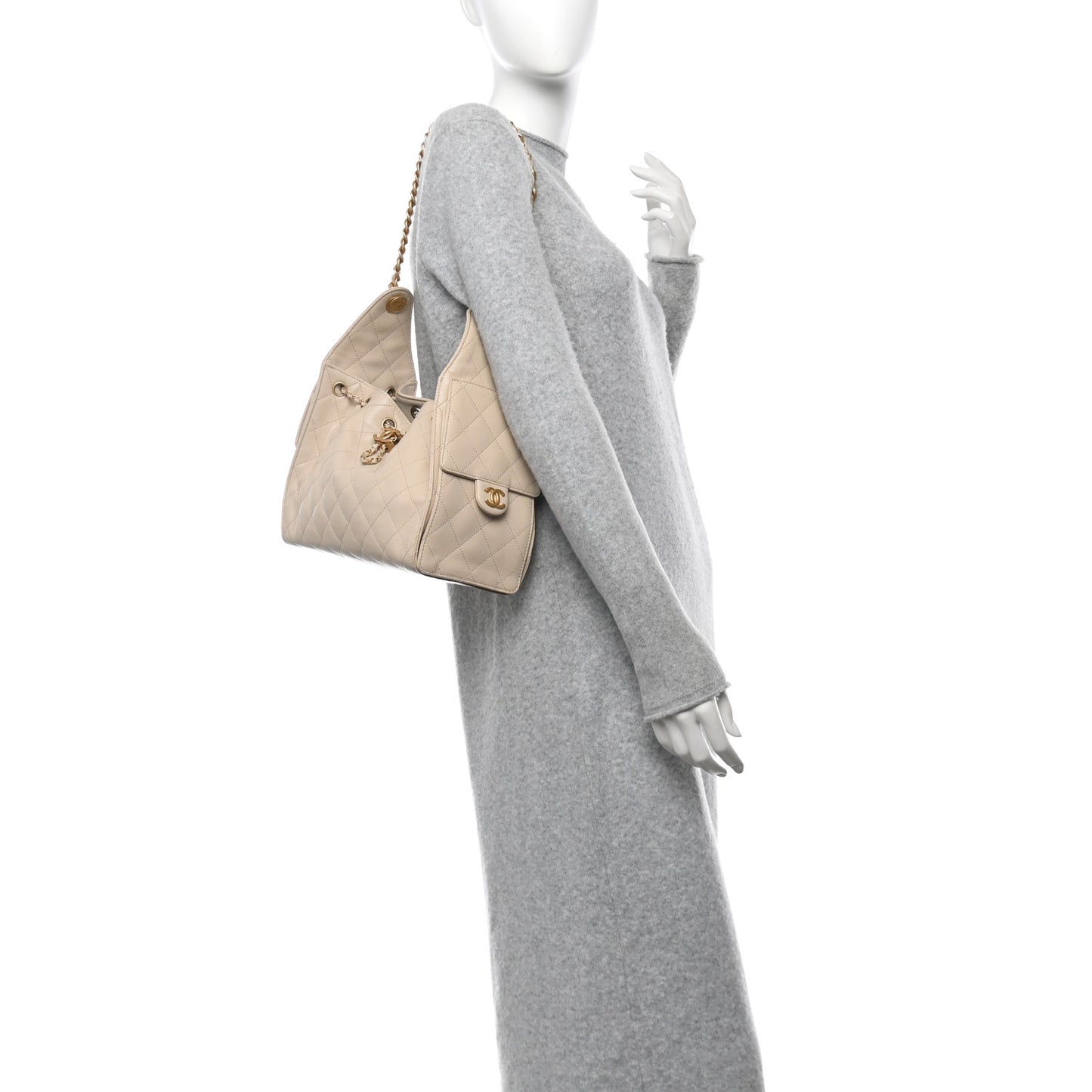 Caviar Quilted Small Chanel 25 Handbag Beige