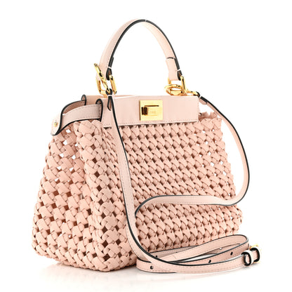Fendi Nappa Woven Mini Peekaboo Iconic Satchel Rosa Confetto 4 of 15