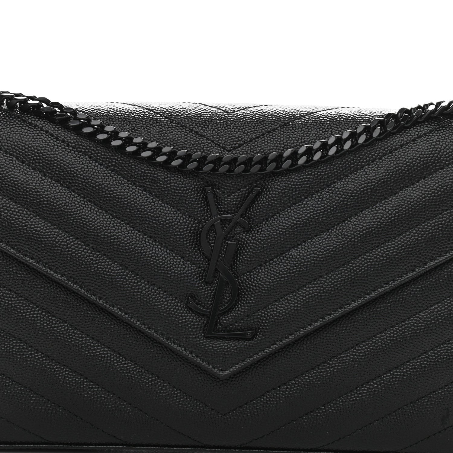 Saint Laurent Grain De Poudre Matelasse Chevron Monogram Chain Wallet Black 7 of 9
