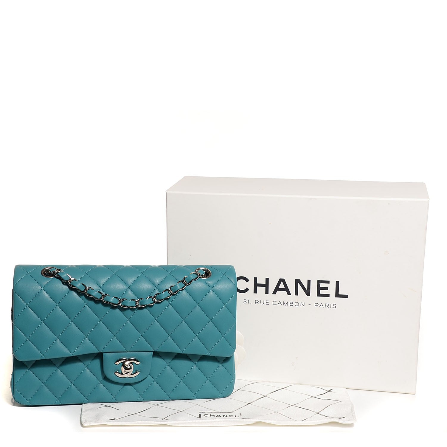 Chanel Lambskin Quilted Medium Double Flap Turquoise 4 of 9