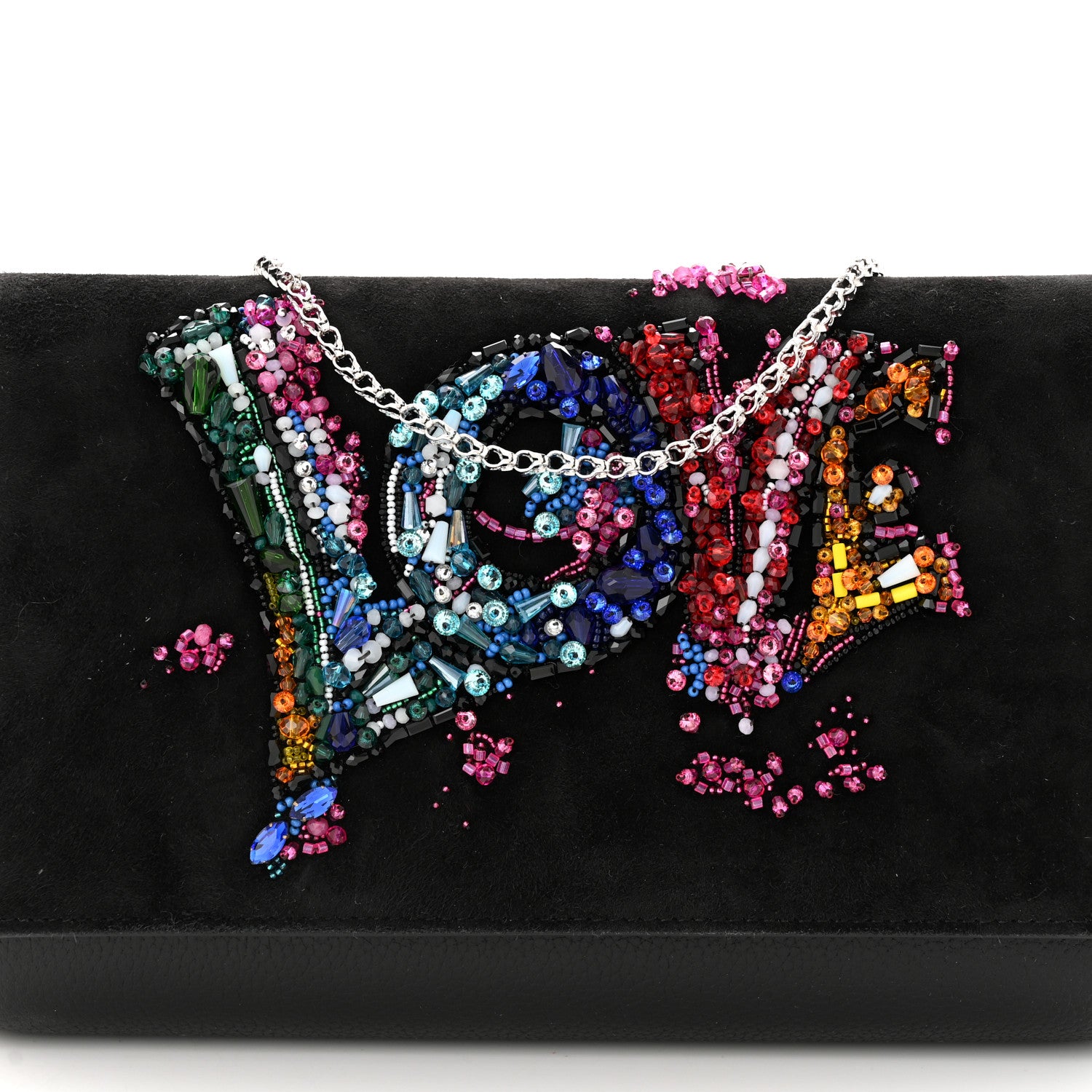 Christian Louboutin Suede Crystal Embellished Paloma Love Clutch Black Multicolor 8 of 11