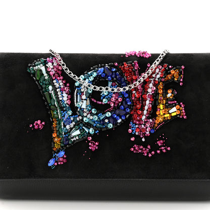 Christian Louboutin Suede Crystal Embellished Paloma Love Clutch Black Multicolor 8 of 11