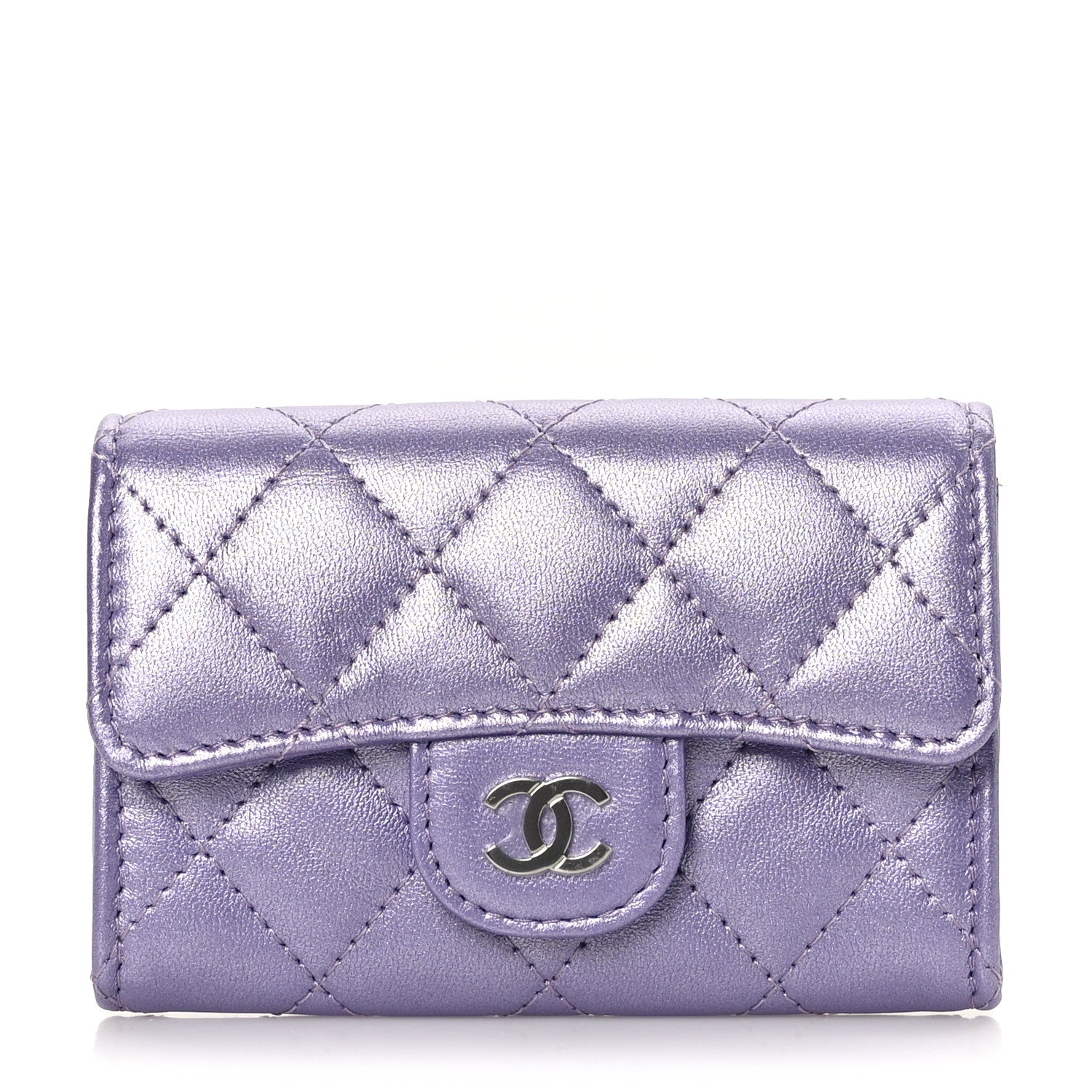 Chanel Metallic Lambskin Quilted Flap Card Holder Light Purple 1 of 8