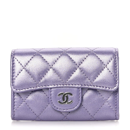 Chanel Metallic Lambskin Quilted Flap Card Holder Light Purple 1 of 8