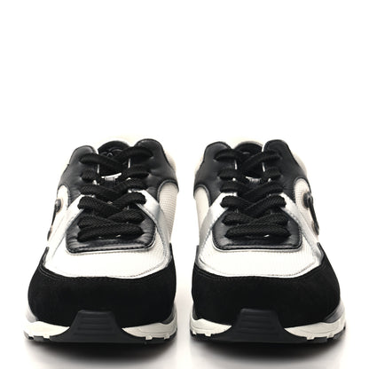 Chanel Mesh Suede Calfskin Grained Calfskin Womens CC Sneakers 38.5 Black White Silver 2 of 8