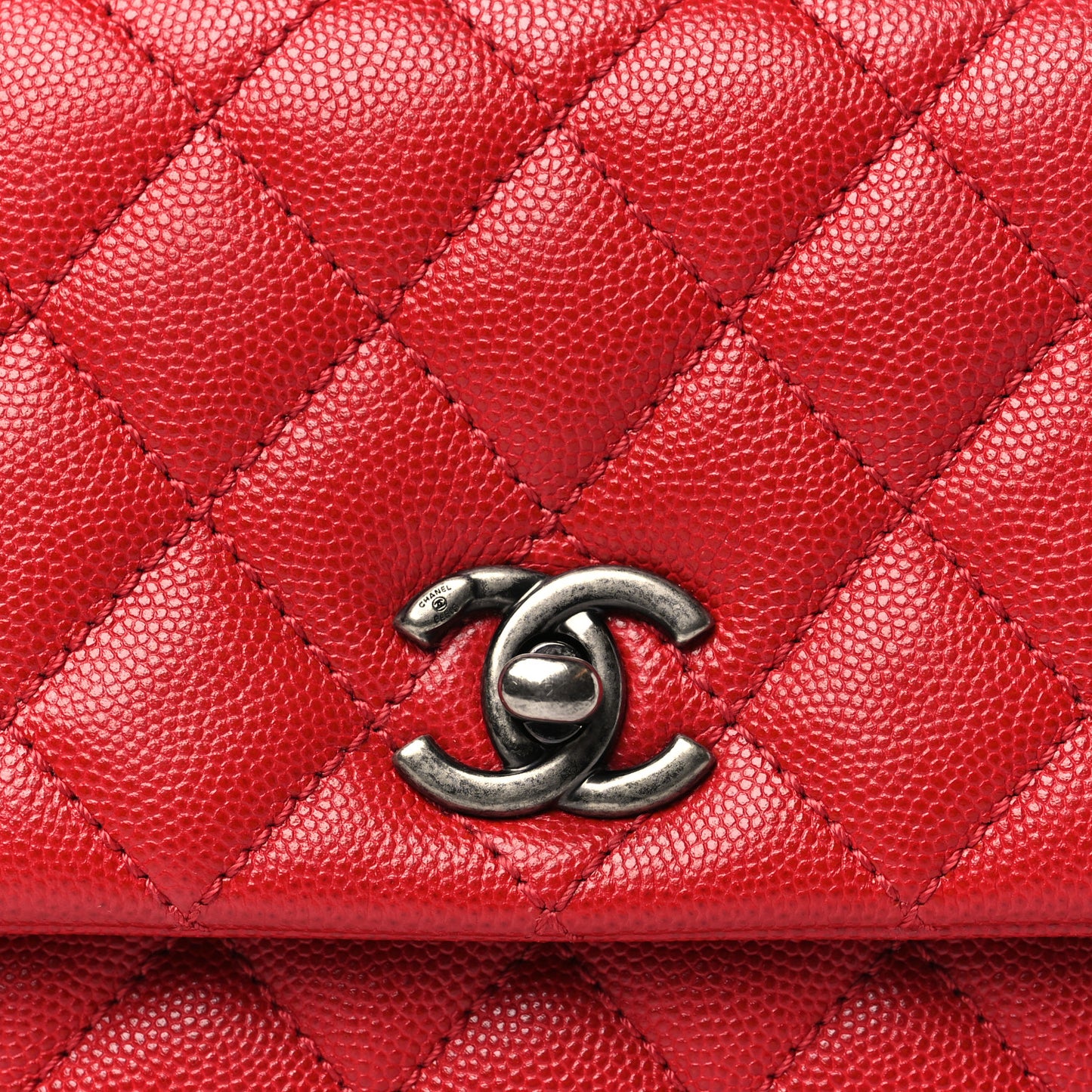Caviar Quilted Mini Coco Handle Flap Red