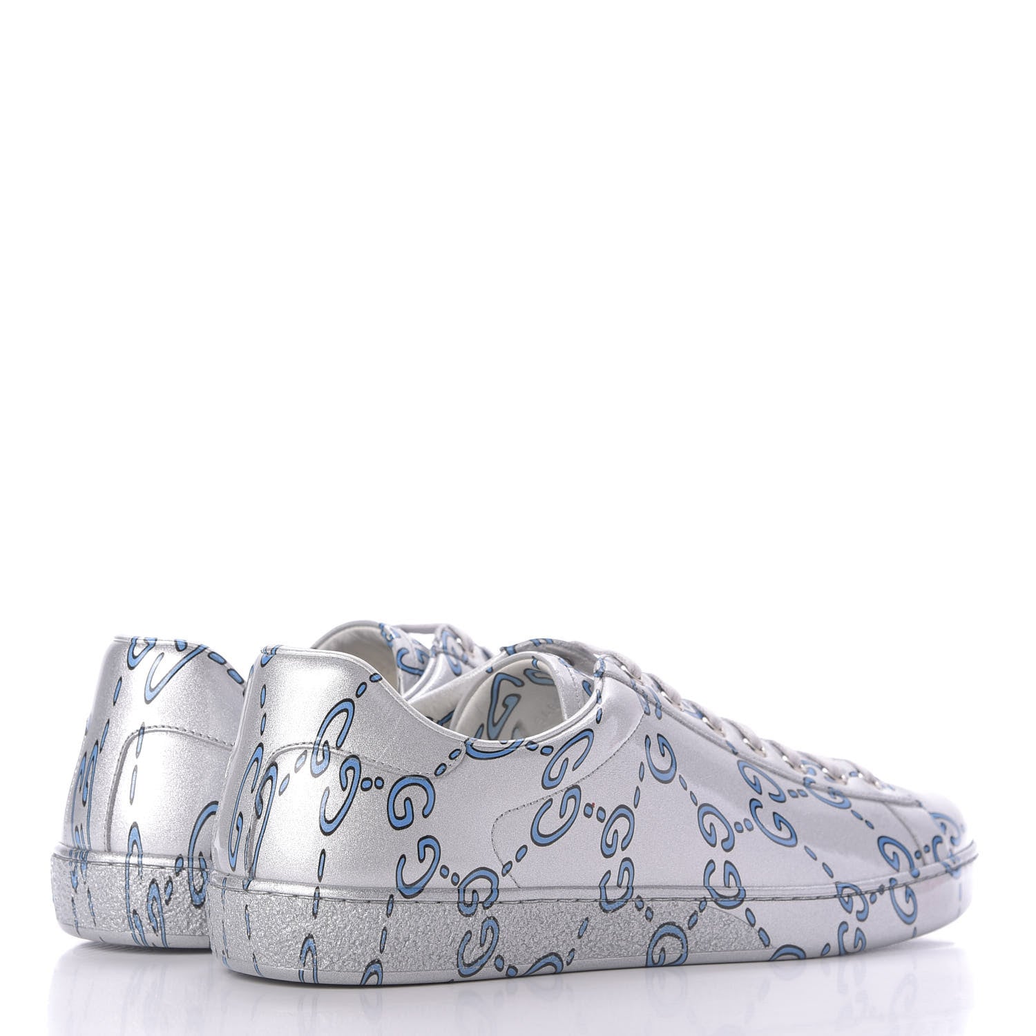 Gucci Miro Rubber Wax GucciGhost Print Mens New Ace Sneakers 10 Silver 4 of 9
