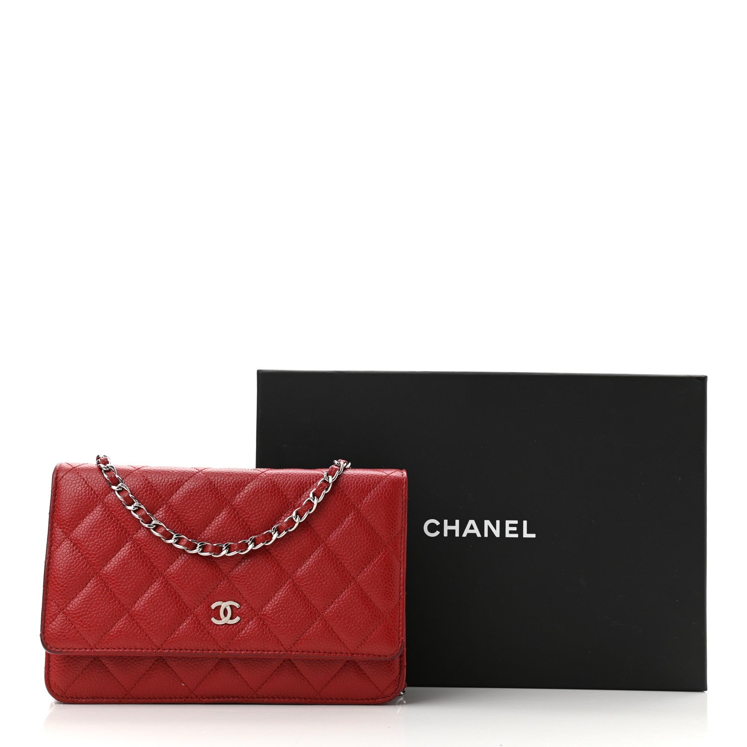 Chanel Caviar Quilted Wallet On Chain WOC Red 11 of 11