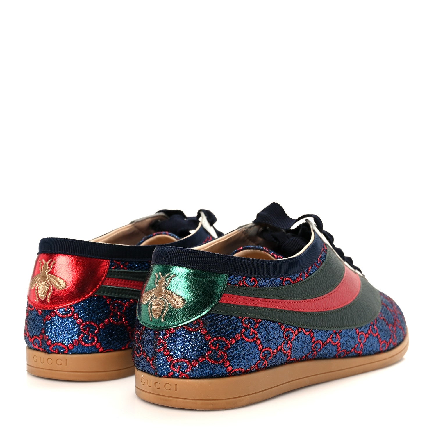 Gucci Lurex Calfskin Web GG Monogram Mens Falacer Sneakers 8.5 Iridescent Blue Iridescent Red Silver 5 of 11